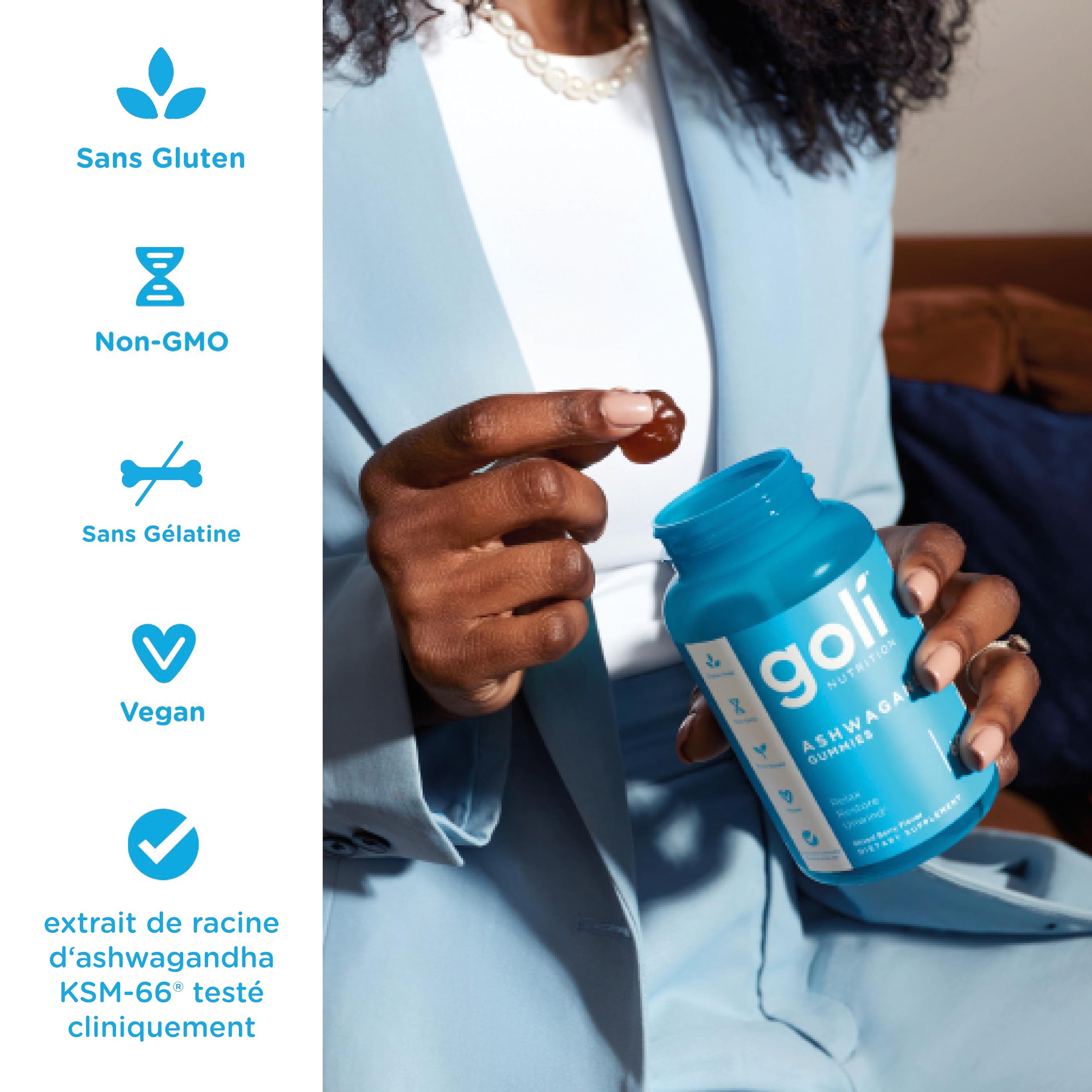 Goli Nutrition, Ashwagandha Gummies avec Vitamine D, 120 Gommes végétaliennes, Sans Gélatine, Sans Gluten, Végétarien, Sans Soja, Sans OGM