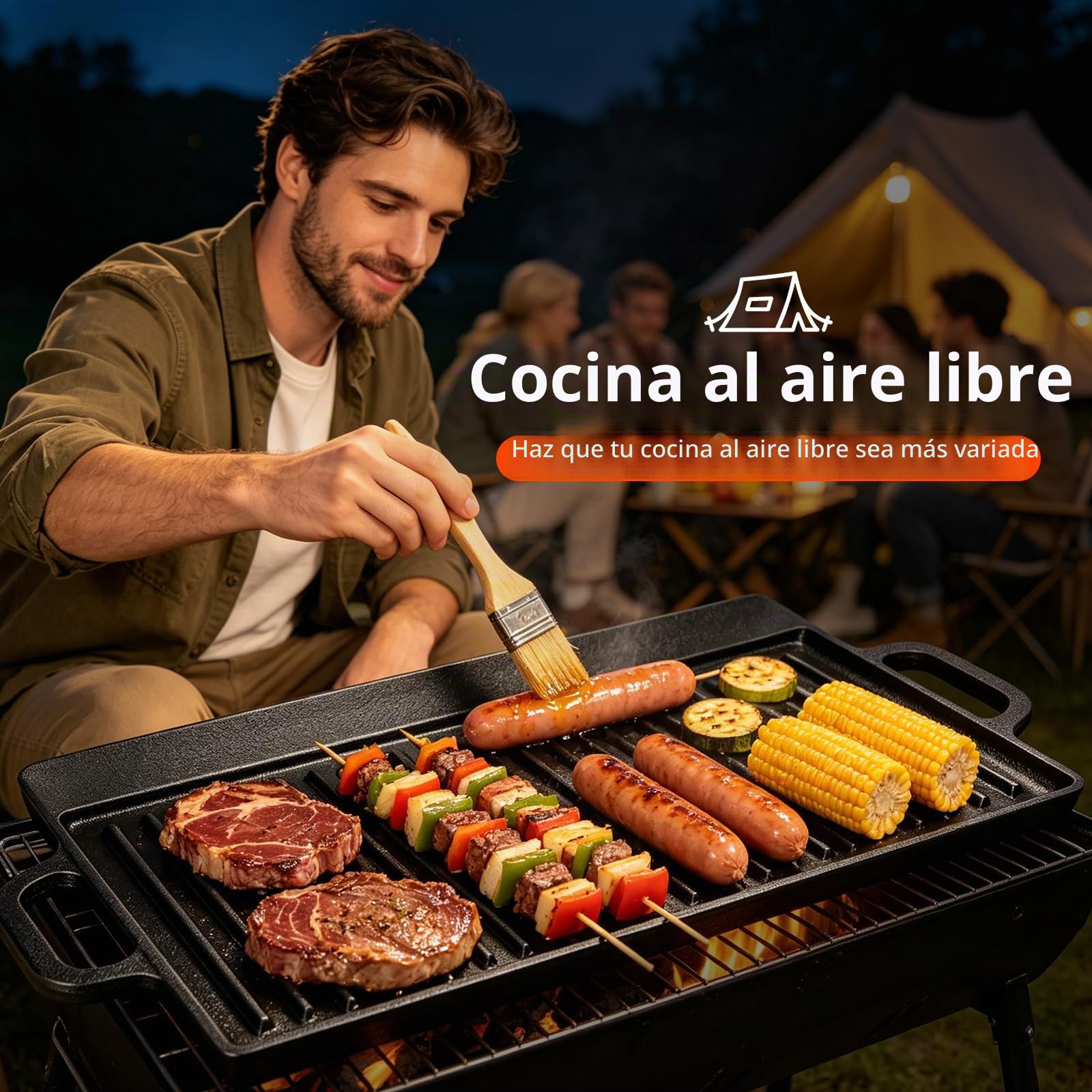 Plancha de hierro fundido 32ª, 46 x 23 cm | Superficies planas y estriadas de doble cara, aptas para cocinas de gas, eléctricas y de inducción