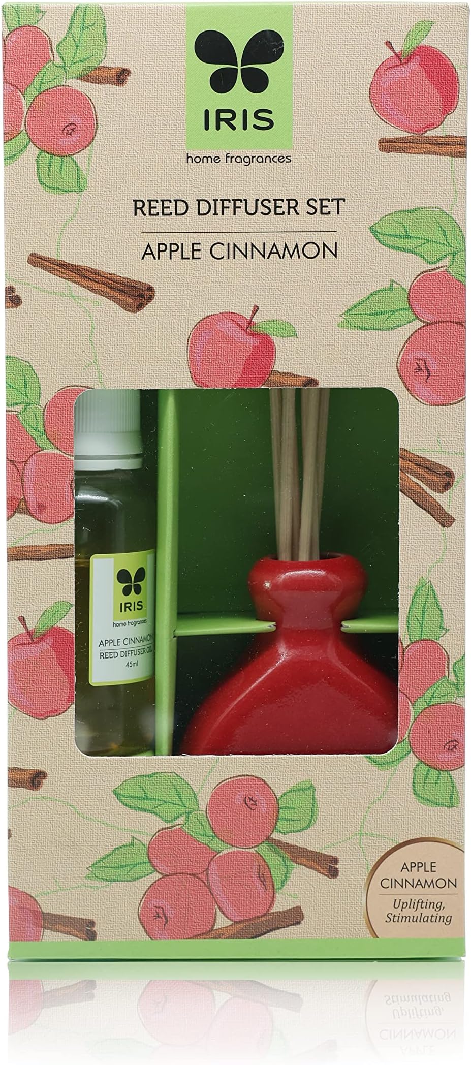 IRIS Apple Cinnamon Reed Diffuser Fragrance with 1 unit of ceramic pot, 6 reeds of 9" and 45 ml of diffuser oil