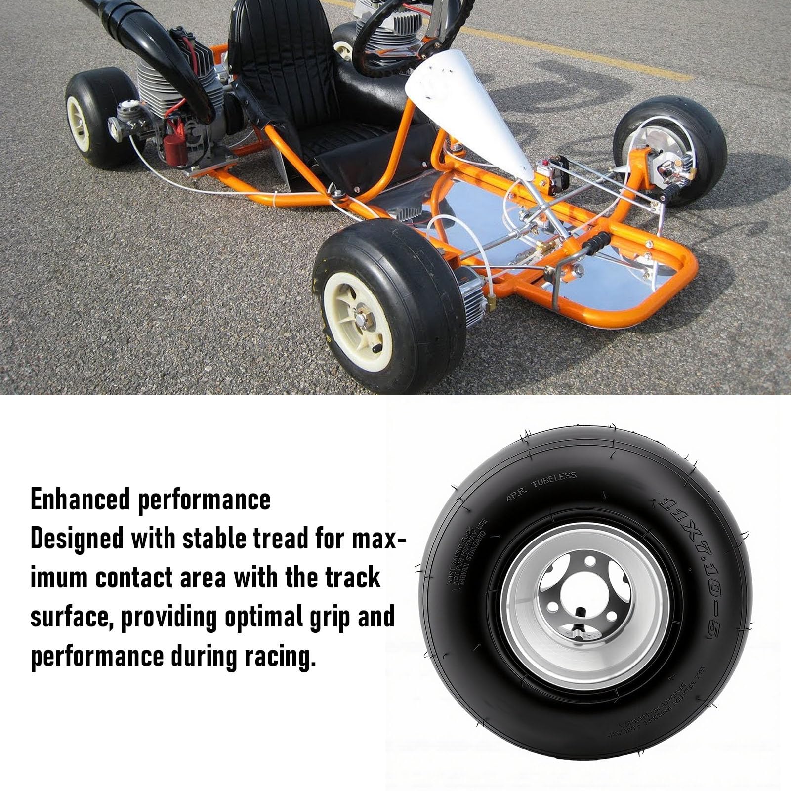 Fydun Tylna Opona do Gokarta Opona Wyścigowa Kart Tylne Koło 11x7,10-5 Tubeless Slick 4PR Wstępnie Zamontowana na Lekkiej Obręczy ze Stopu Aluminium do Wózka Wyścigowego Quad