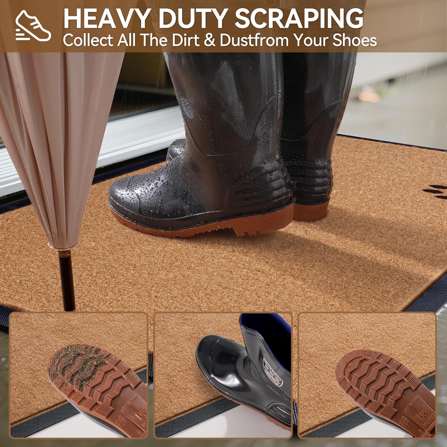 Dirt Trapping Outdoor Welcome Mats, 24x35 Durable Non-Slip Door Mat Outside Entrance, Low Profile Easy Clean Doormat for Patio Porch Front Indoor Entryway, Brown