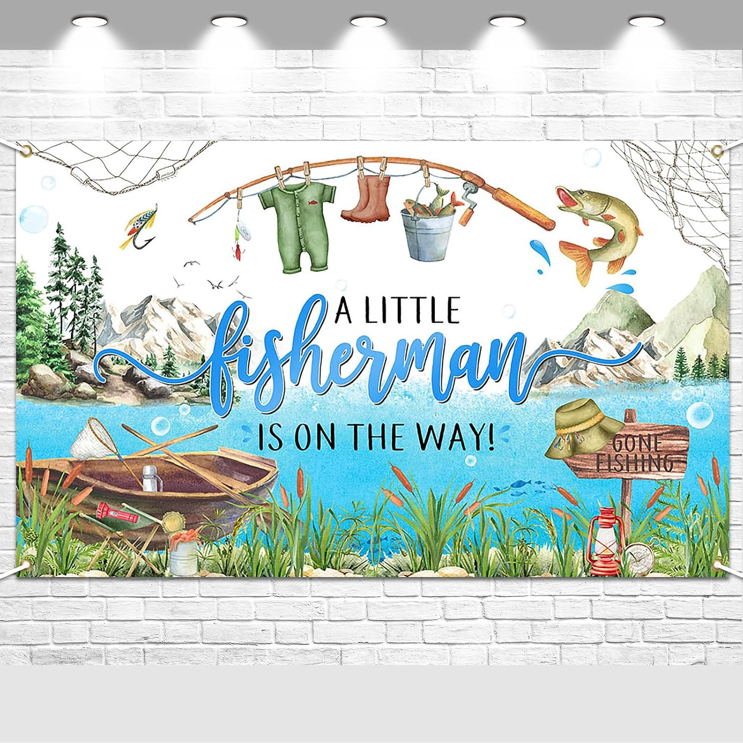 Avezano Fishing Baby Shower Backdrop A Little Fisherman is on The Way Party Decorations Banner Gone Fishing Baby Shower Party Background for Boys 6 x 3.6 ft