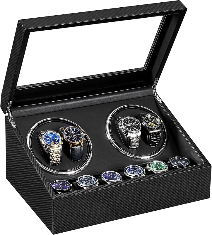Watch Winders for Automatic Watches, 4 Watch Winder | Automatic Watch Winder with 4 Watches Rotator and 6 Extra Storages,Japanese Quiet Motor,Carbon Fiber Watch Winders,UJWW012C