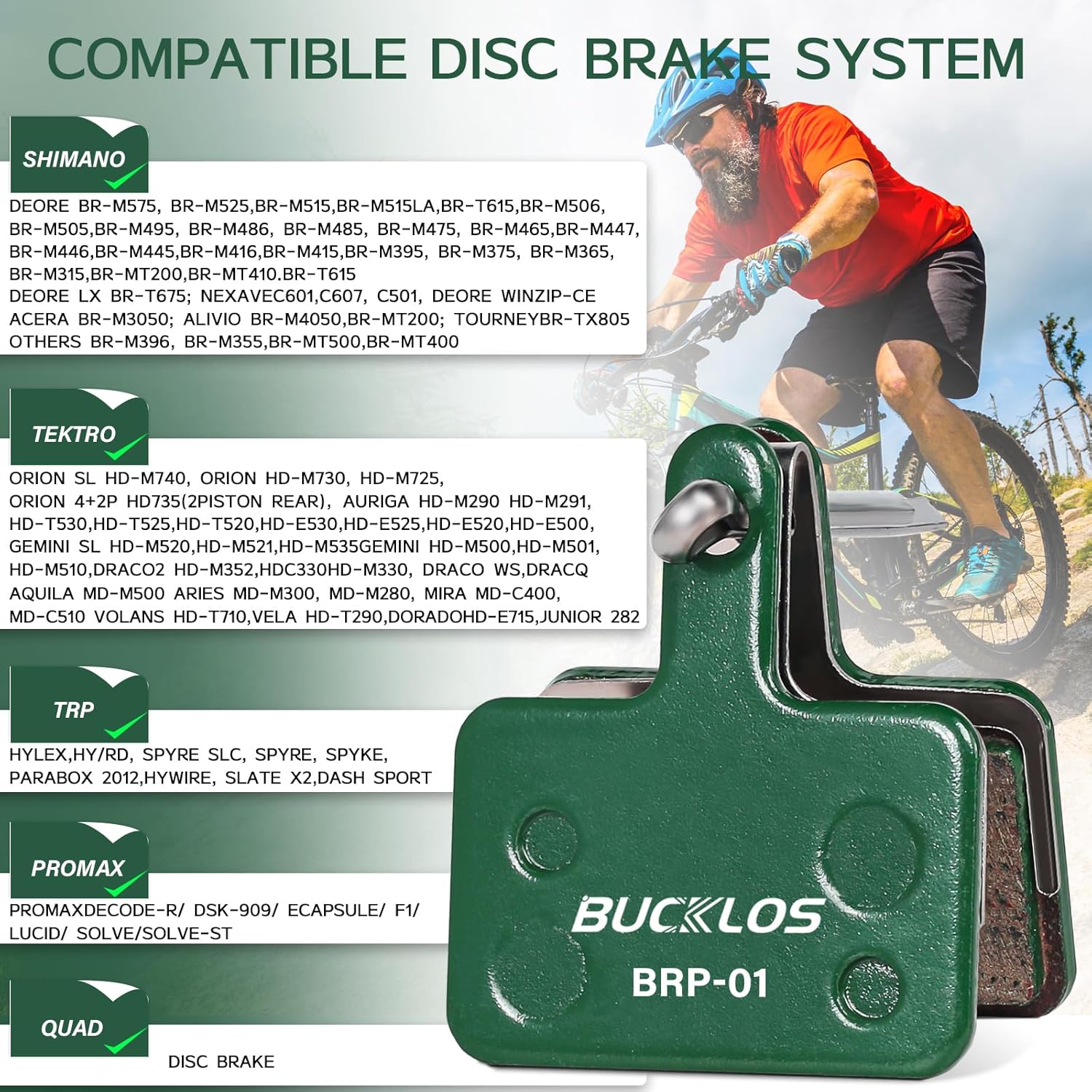 BUCKLOS 2 Pairs Ceramic Bike Brake Pads for TRP Tektro Shimano Deore Br-M575 M525 M515 T615 T675 M505 M495 with 180mm Floating Disc Brake Rotor
