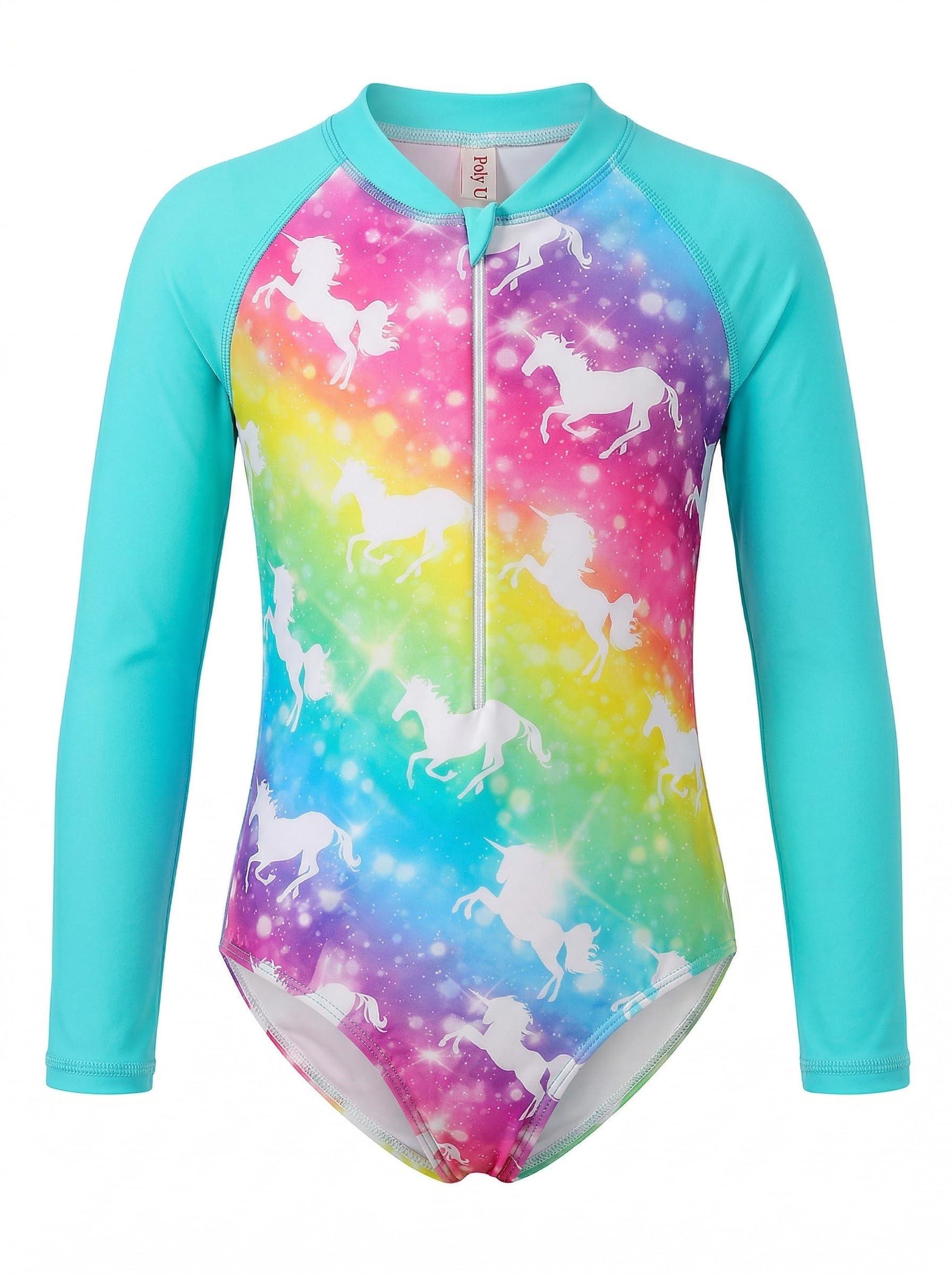 JiAmy Mädchen Badeanzug Kinder Langärmelig UV Schwimmanzug Einteilig Sommer Sportlich Rash Guards für 3–12 Jahre/98-158