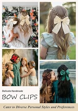 6PCS Silky Satin Hair Bows for Women & Girls Big Bow Hair Clips | Long Tail Ribbon Barrettes, Neutral Aesthetic Hair Accessories