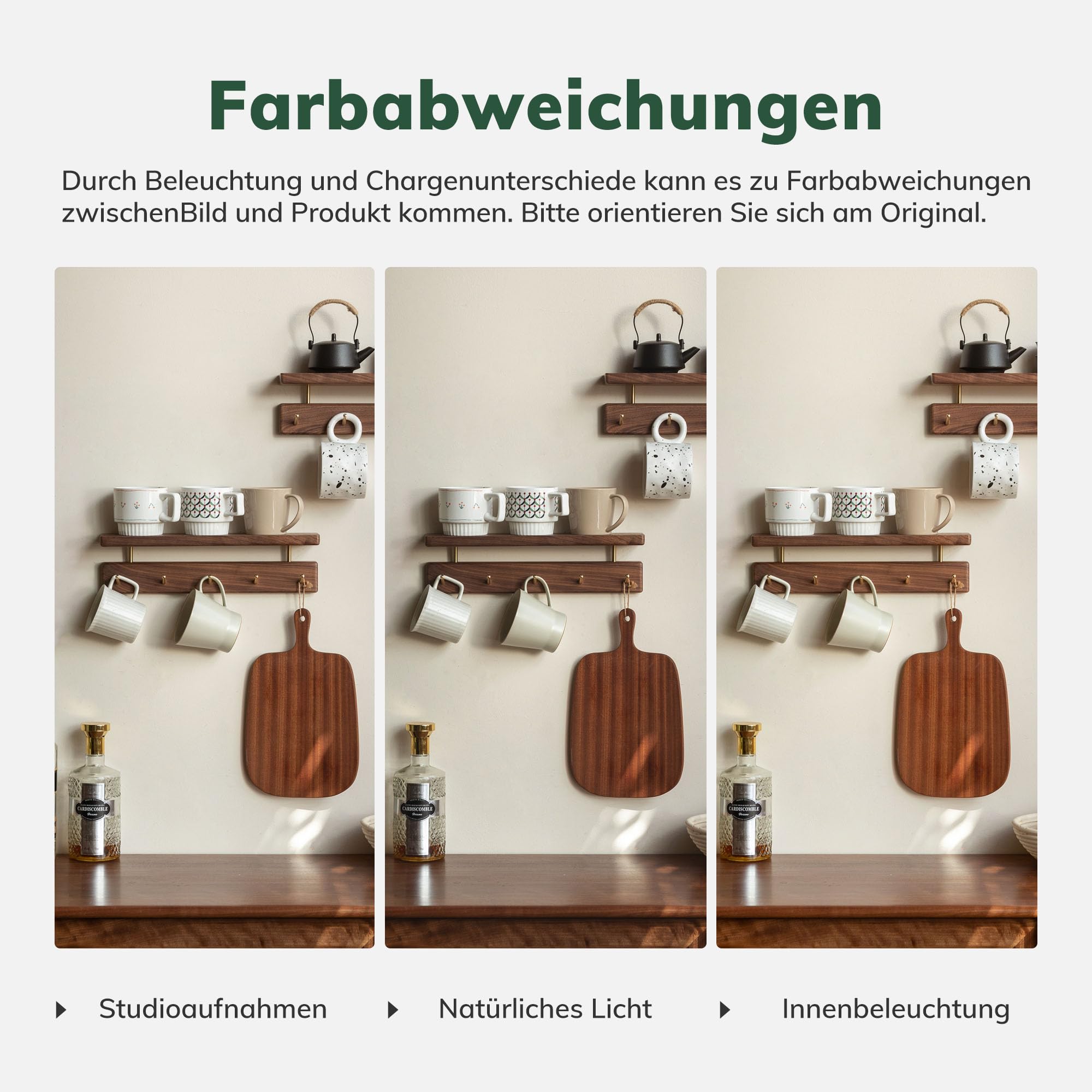 YESWOOD Wandgarderobe aus massivem Nussbaum, 2-in-1 Wandregal & Garderobe, Garderobenleiste für Kleidung, Hüte und Handtücher, 5 Messinghaken, Walnuss