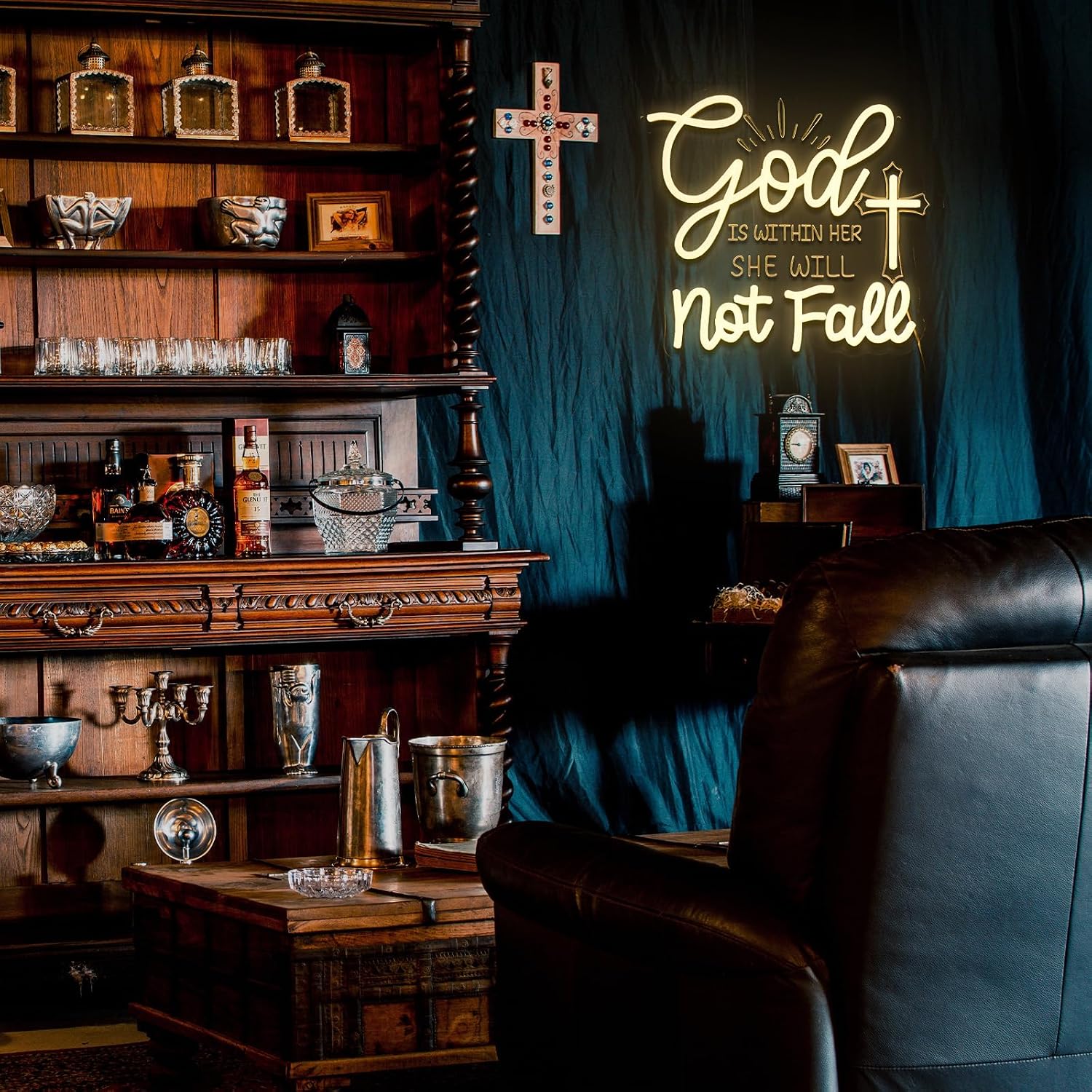 God Is Within Her Neon Sign for Wall Decor Dimmable Christian Led Sign for Bedroom Inspirational Neon Light for Church Home Party Christams Decoration Religious Gift