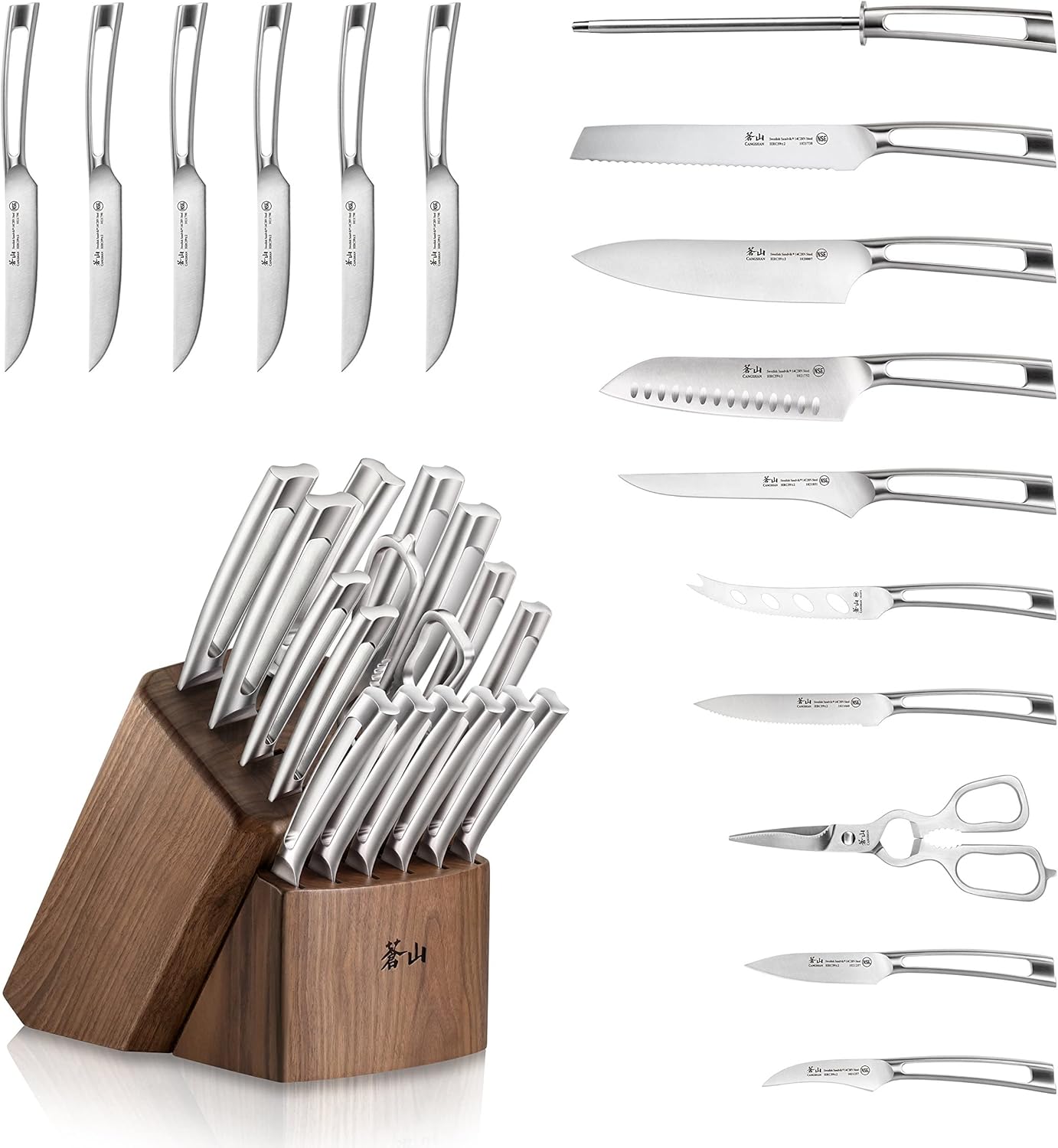 Cangshan TN1 Series 1021974 Swedish 14C28N Steel Forged 17-Piece Knife Block Set, Walnut