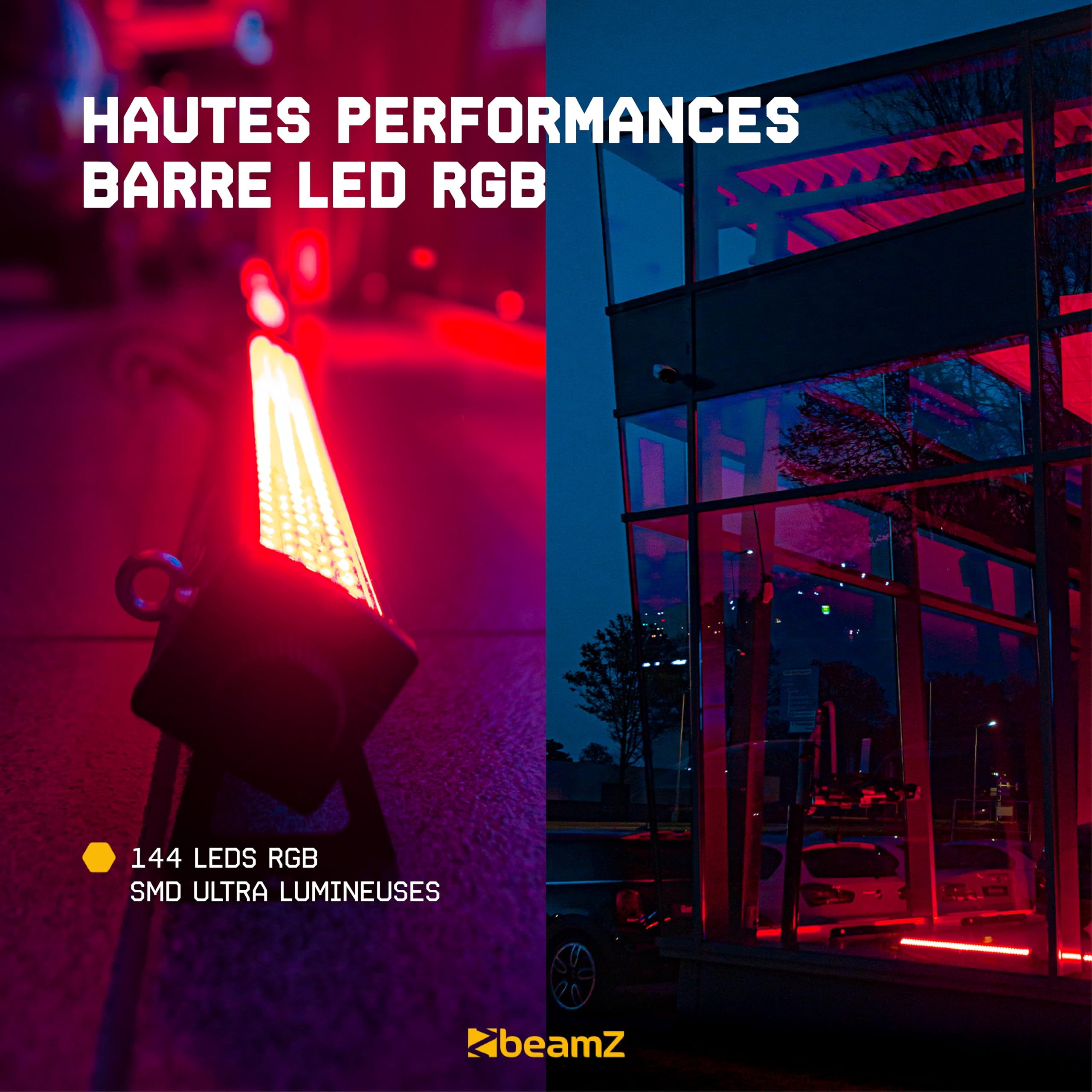 BeamZ LCB144 Barre LED RGB 144 LEDs - Modes DMX ou Autonome, 8 Sections Contrôlables, Fonction Maître/Esclave, Affichage LED, Télécommande Incluse, Idéal comme Jeu de Lumière pour vos Soirées