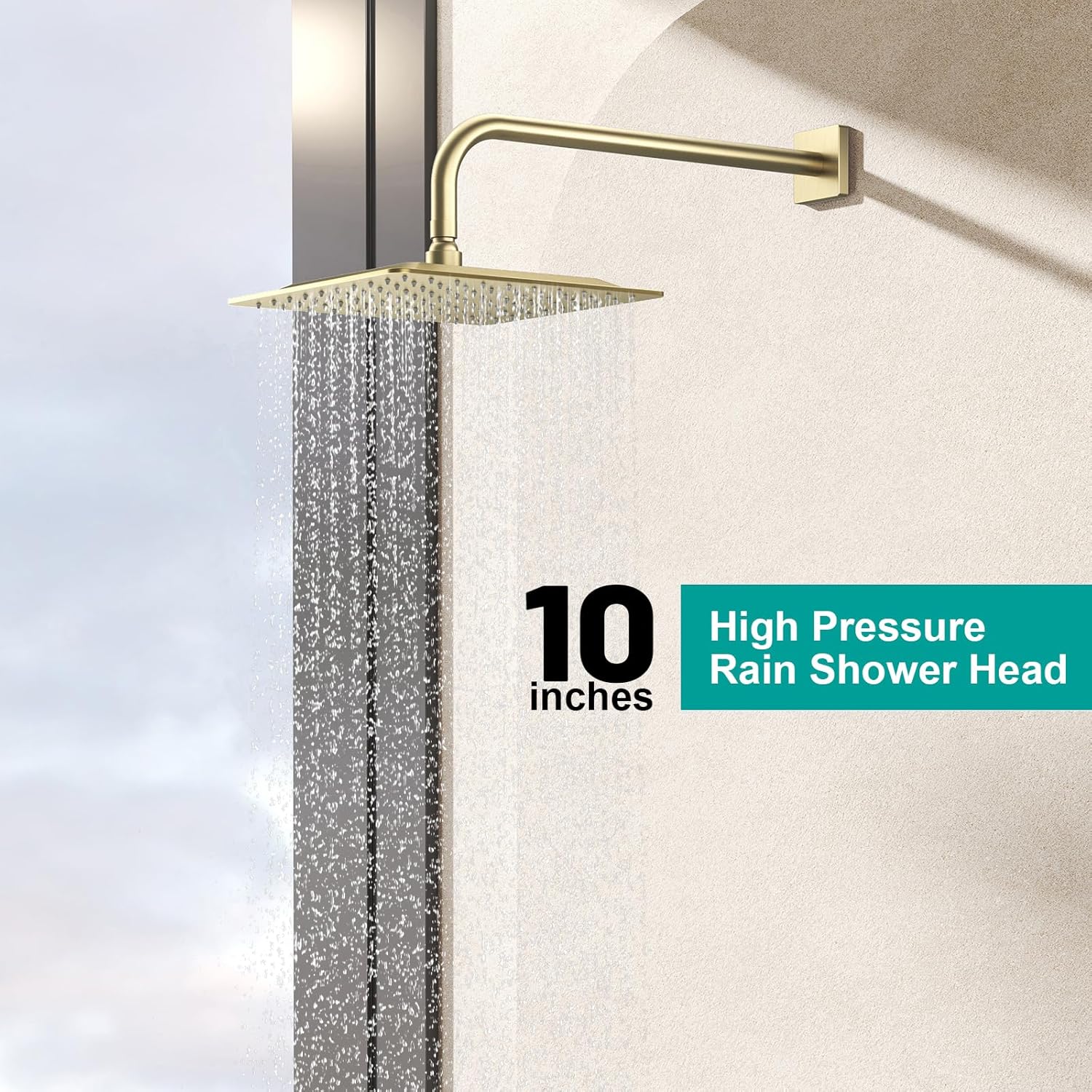 Rain Shower System Faucet Set, Rainfall Brushed Nickel Shower Head and Handle Set, Valve Trim Kit, 10 Inch Rain Shower Head (Brushed Gold)