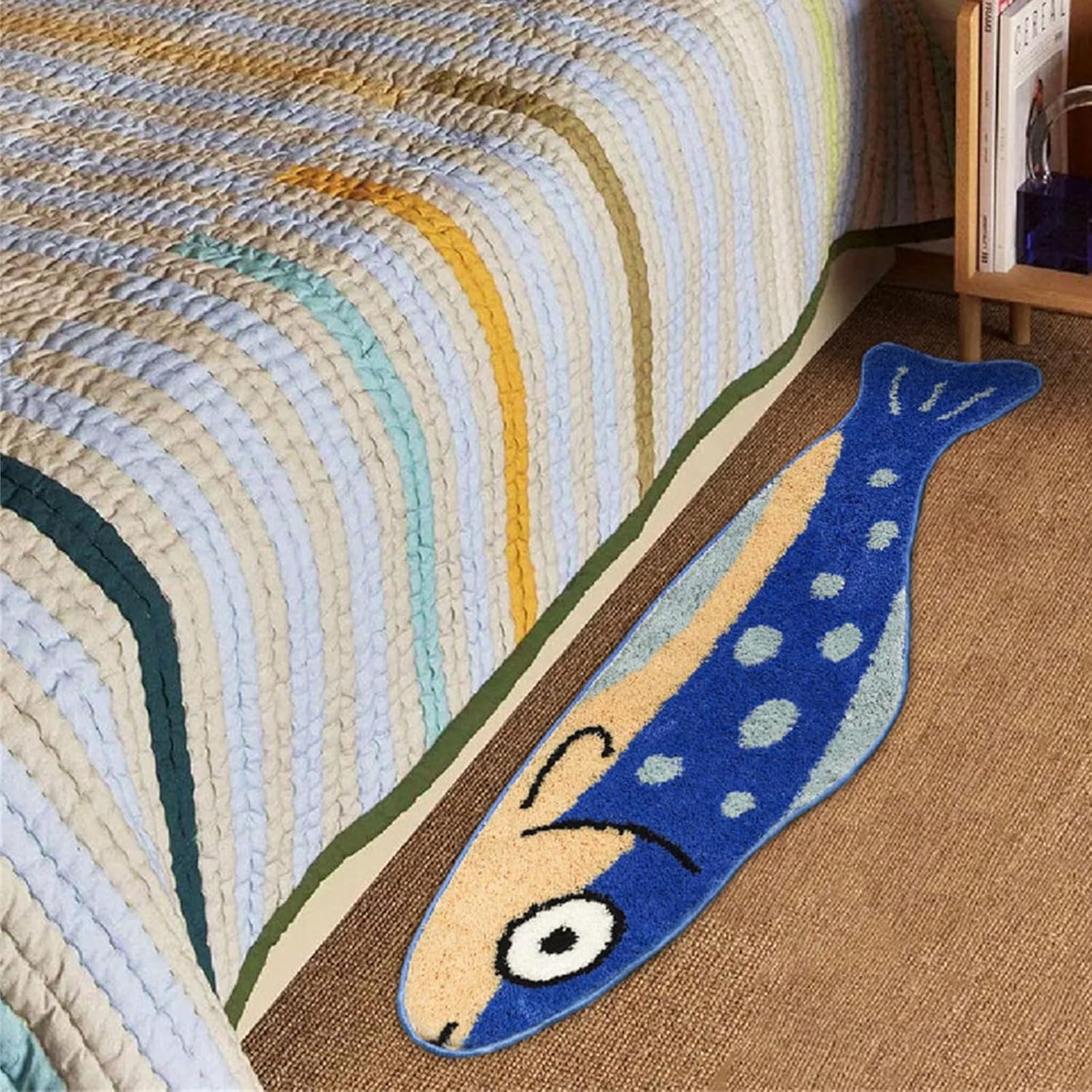 Playful Fish Shape Flocking Carpet Slip-Proof Kids Bedroom Rug for Easy Maintenance & Safe Flocking Rug