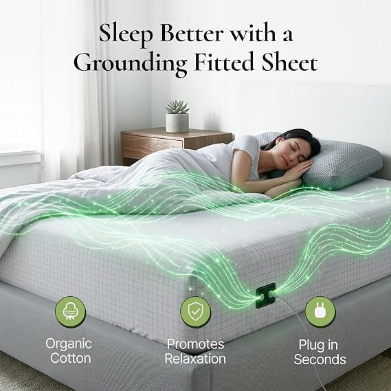 Fitted Terra Grounding Sheets California Size – Premium Organic Cotton Earthing Sheet with Silver-Infused Threads– for Sleep, Recovery & Wellness – White