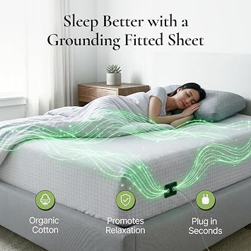 Fitted Terra Grounding Sheets California Size – Premium Organic Cotton Earthing Sheet with Silver-Infused Threads– for Sleep, Recovery & Wellness – White