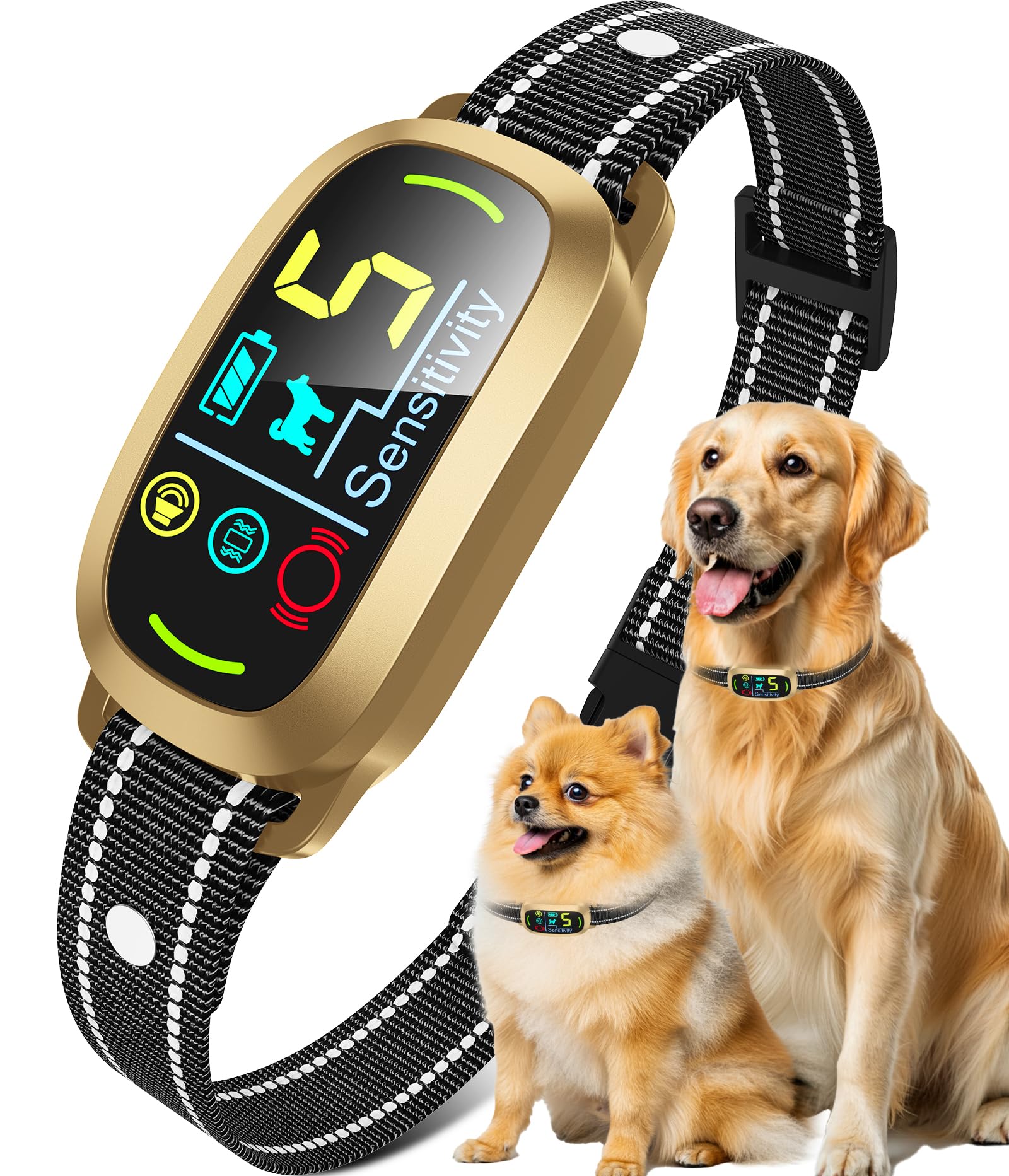 Bark Collar for Small Medium Large Dogs with 5 Training Modes, Gold