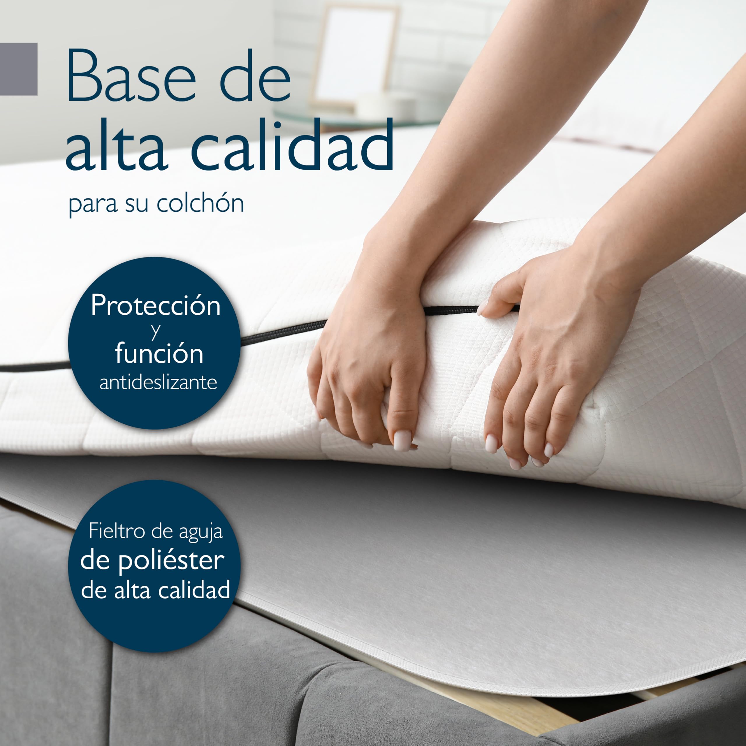 Beautissu Protector somier BEAUTECT embellecedor Cubre somier colchón con Nudos Tex ecológico Siegel Lavable Blanco 200x200 cm