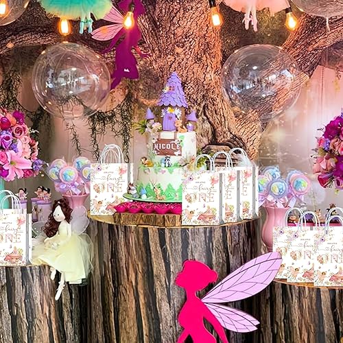 Miniatura 5 de 16 piezas de recuerdos de fiesta de primer cumpleaños de hadas – Bolsas de regalo de niña de jardín con asas para aperitivos y dulces