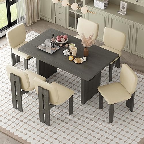 Juego de mesa de comedor de cocina de 6 piezas mesa rectangular de madera y 4 sillas de comedor y 1 banco de muebles familiares para 6 personas