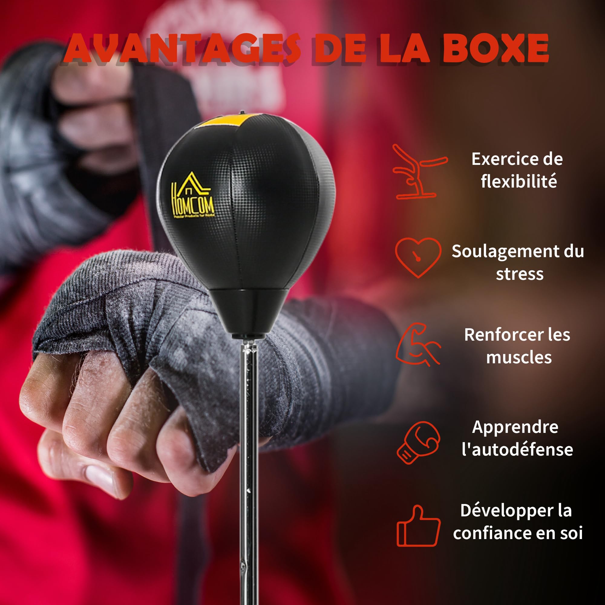 HOMCOM Punching Ball sur Pied réglable en Hauteur 133-151 cm, Sac de Frappe sur Pied avec 2 Gants, Base lesté avec 6 ventouses, pour Exercice à Domicile, soulagement du Stress et Fitness, Noir
