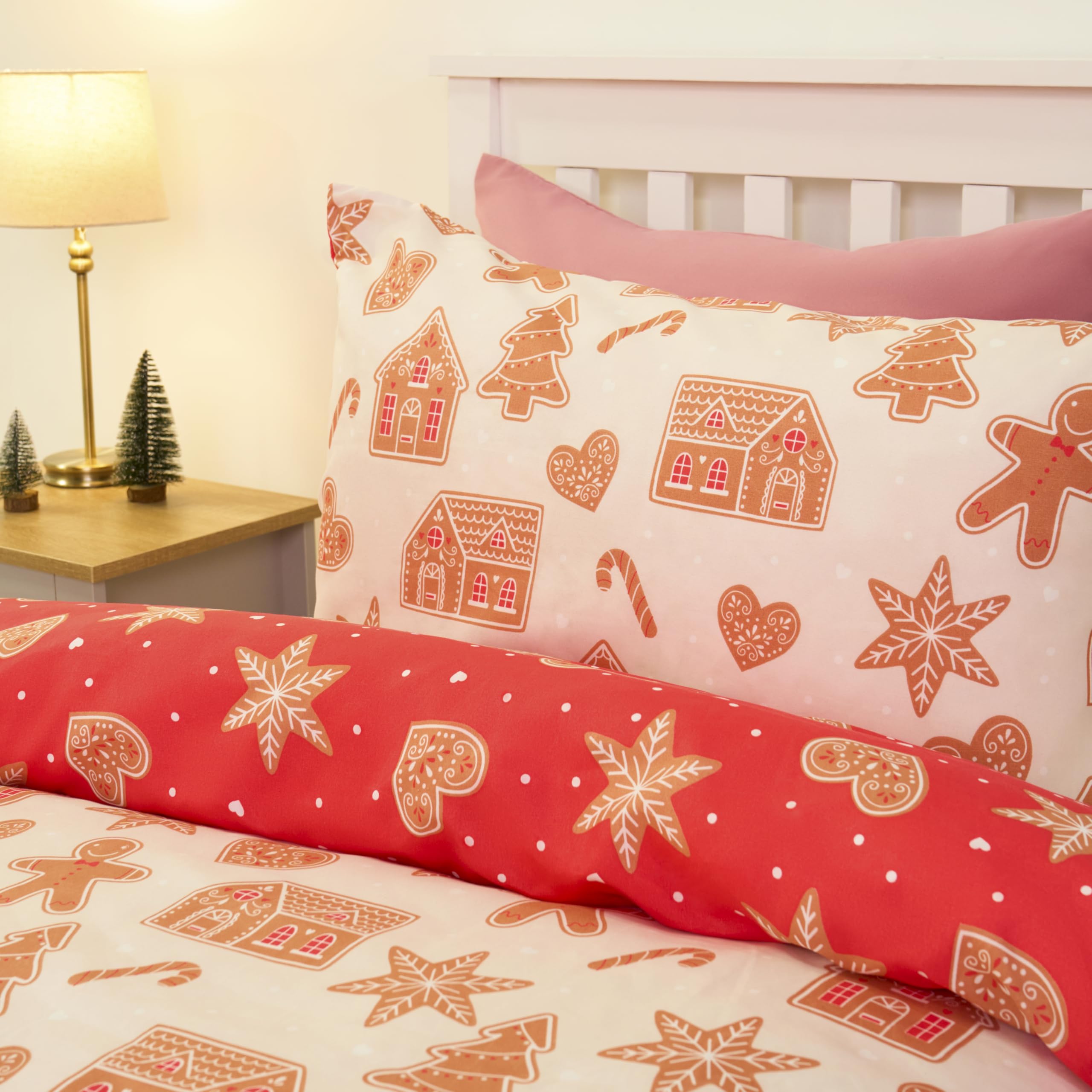 OHS Double Duvet Set, Christmas Winter Super Soft Warm Gingerbread Print Duvet Cover Doubl...