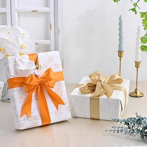 Miniatura 8 de LEEQE Cinta de satén color champán de 4 pulgadas x 25 yardas, cinta de poliéster champán para envolver regalos, muy adecuada para bodas, fiestas,