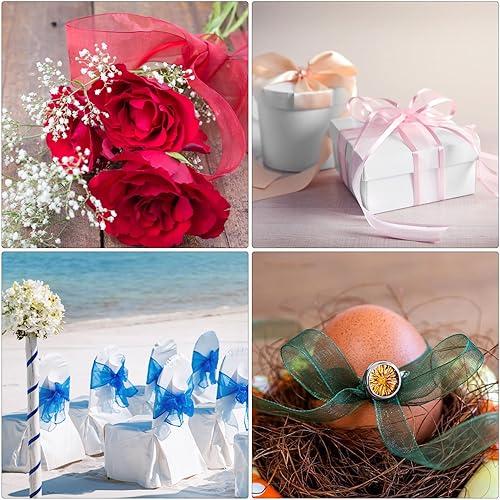 Miniatura 5 de MECCANIXITY Cinta transparente de organza con alambre de resorte de 1 pulgada de ancho, cinta de gasa con estampado de amor, lámina dorada con