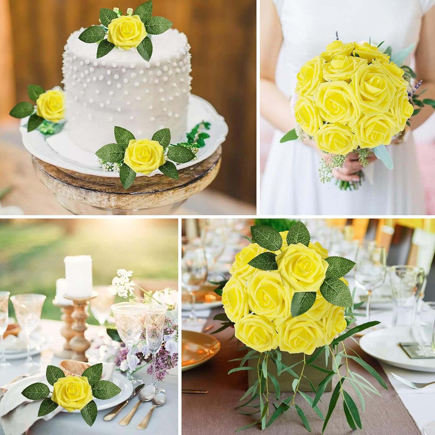 AmyHomie Artificial Flower Yellow Rose 25pcs Real Looking Fake Roses w/Stem for DIY Wedding Bouquets Centerpieces Arrangements Party Baby Shower Valentines Day Christmas Tree Decorations - Image 5
