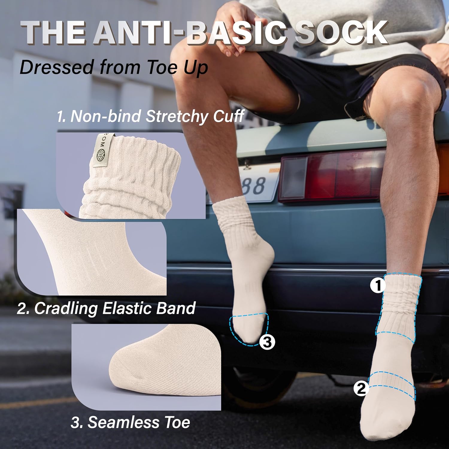 Scrunch Cotton Socks, Slouch Calf Thin Breathable Soft Socks for Women and Men, 4 Pairs - Image 4