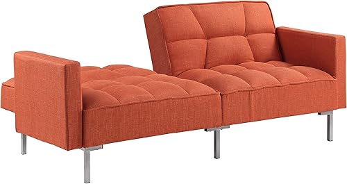 Miniatura 32 de Moderno sofá biplaza de terciopelo de 59 pulgadas con 2 bolsillos, sofá cama convertible tapizado con respaldo múltiple ajustable, sofá futón con