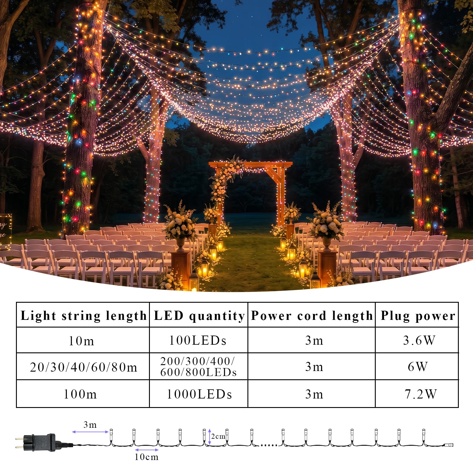 Guirlande Lumineuse Exterieure Intérieur 100m/1000LEDs Guirlande Lumineuse Sapin en 8 Mode, Étanche IP44, Minuterie, Fonction Mémoire, Deco Noel Exterieur pour Chambre, Mariage, Multicolore