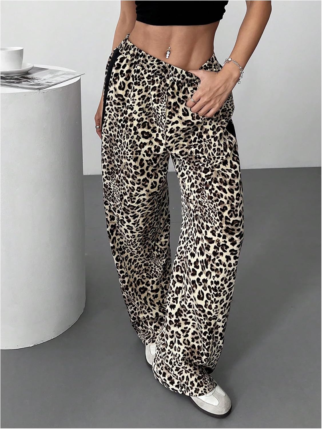 GORGLITTER Women's Leopard Print Baggy Pants Animal Cheetah Striped Y2K Wide Leg Trendy 2025 Casual Pants - Image 4