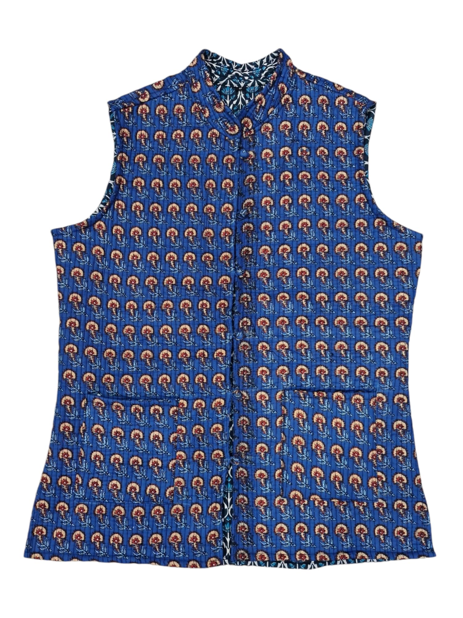 shubhangi collections Women's Blue- Booty Color Cotton Quilted Reversible Sleeveless Jacket-picture-53