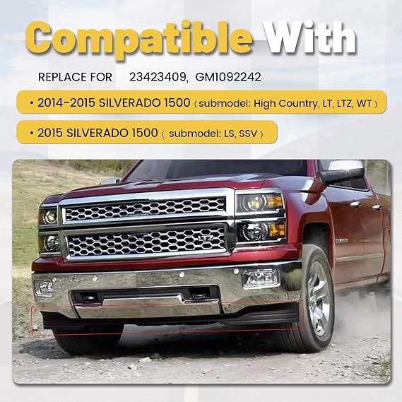 ECOTRIC Front Valance Panel Apron Compatible with 2014 2015 Silverado 1500 | Front Lower; Compatible with 2014 2015 Silverado 1500 Air Dam Bumper Deflector; Replace for GM1092242 23423409