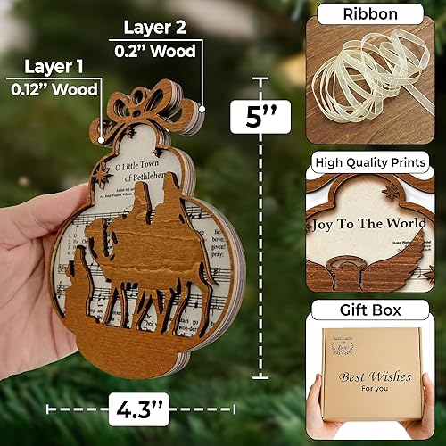 Miniatura 3 de Paquete de 5 adornos para partituras de música de pesebre, escena católica de madera, árbol de Navidad, cortado con láser, cristiano para bendición