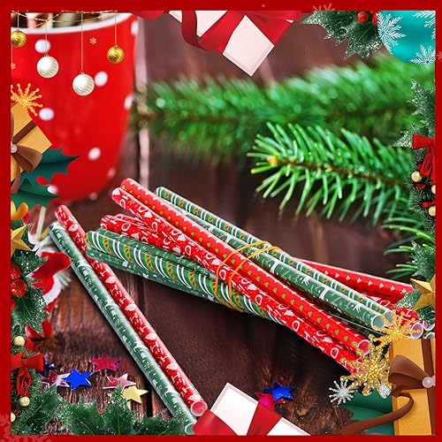 Miniatura 5 de Uiifan 100 popotes de Navidad de plástico de 9 pulgadas, 4 estilos, popotes de Navidad, popotes duros reutilizables para Navidad, vacaciones,