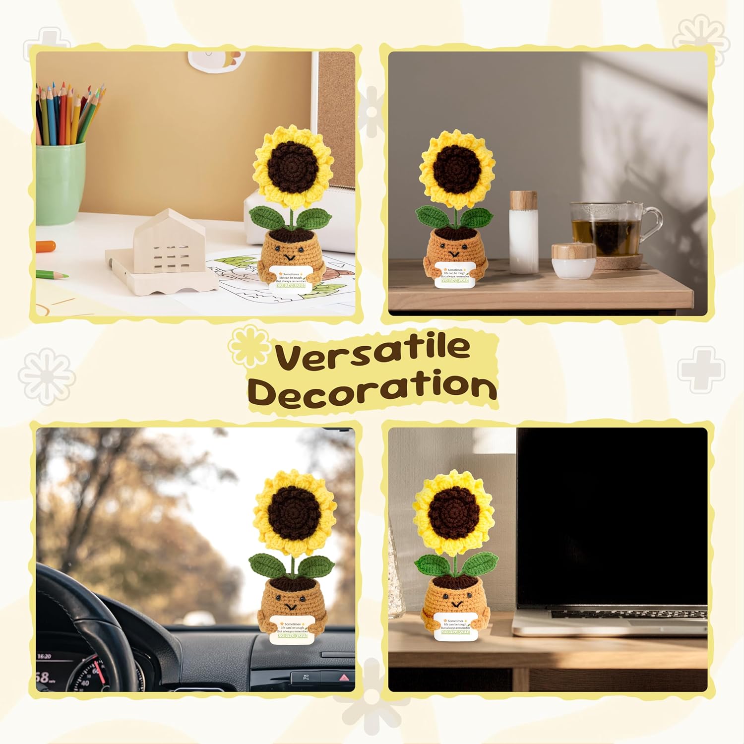 Emotional Support Crochet Sunflower – Handmade Resilience Gift for Women, Friends – Life is Tough But So are You, Positive Affirmation Flower Pot for Encouragement, for Women - Image 5