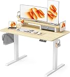 WALKINGDESK 55x24 Inches Bureau électrique avec tiroir et support de moniteur, Bureau de stand up réglable en hauteur pour le bureau d'accueil, Table de stand ergonomique avec support de téléphone, 3 Crochets, brun rustique