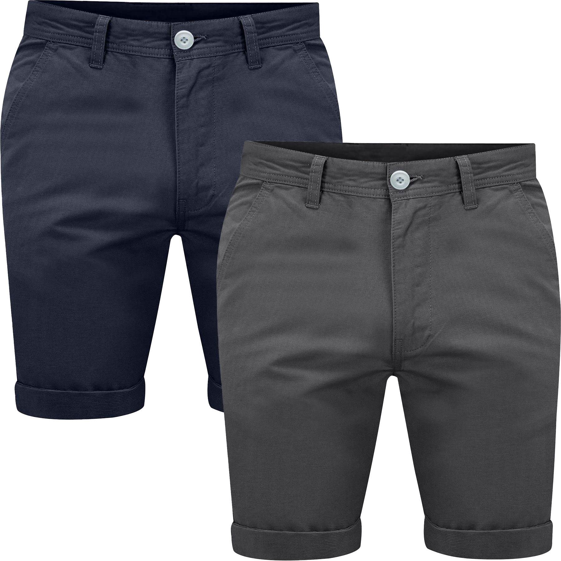 Westace Men's Charcoal & Navy Shorts Pack Of 2 Chino Shorts Cotton Casual Summer Cargo Combat Jeans, 34W