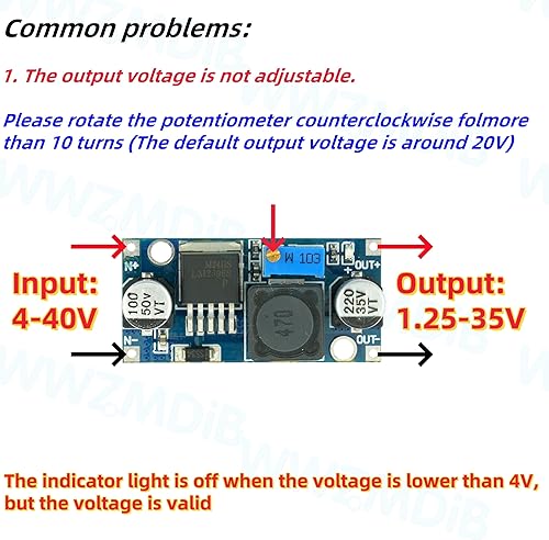 Miniatura 3 de WWZMDiB LM2596 Convertidor de CC a CC Buck Indicador LED ajustable con disipador de calor 3.2-40V a 1.25-35V Fuente de alimentación Módulo reductor