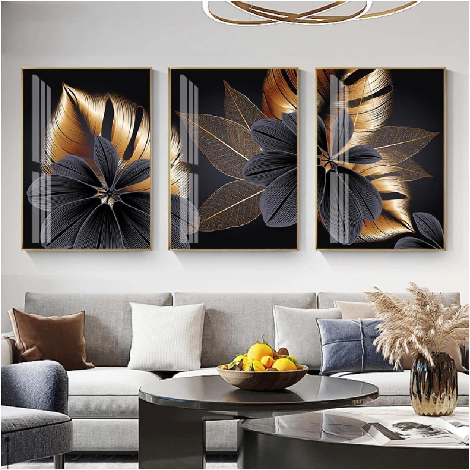 Canvas Printing, Abstract Black Copper Leaf Flower Posters And Prints Creativity Wall Art Painting, Living Room Home Decor 11.8”x15.7”(30x40cm)No Frame 3pcs