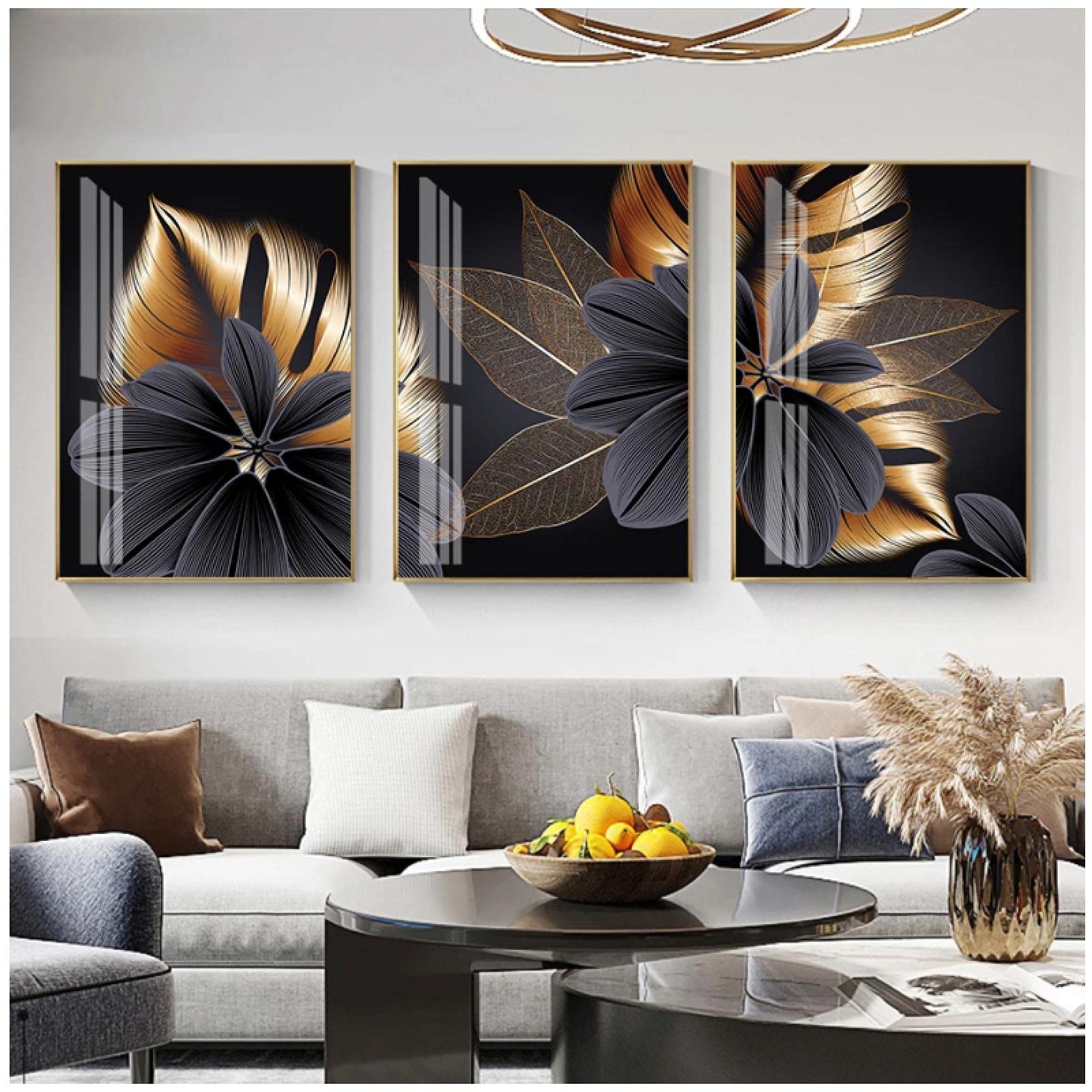 Canvas Printing, Abstract Black Copper Leaf Flower Posters And Prints Creativity Wall Art Painting, Living Room Home Decor 11.8”x15.7”(30x40cm)No Frame 3pcs