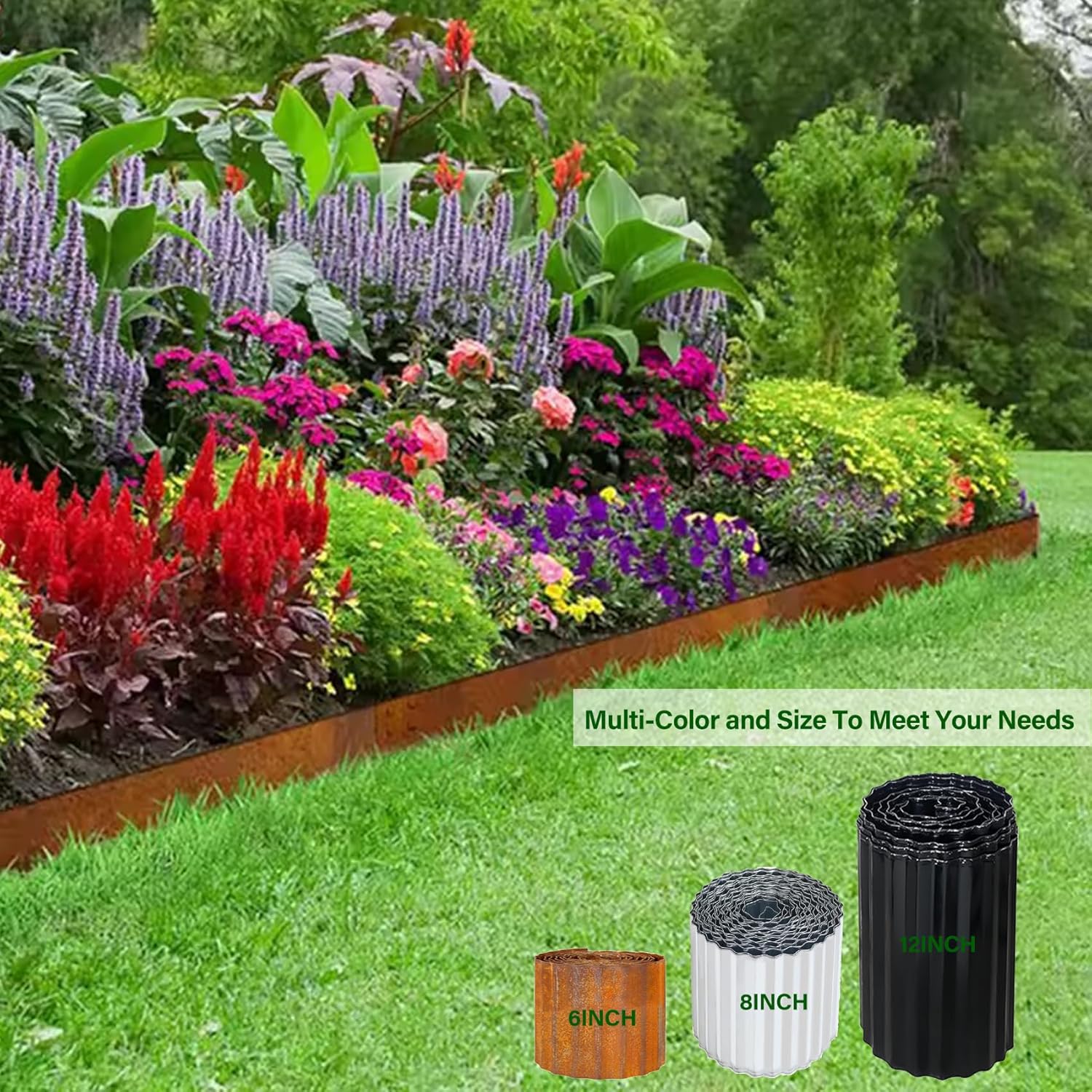 AUTENS 20Ft Corrugated Metal Garden Edging, Metal Landscape Edging for Lawn, Flower Bed, Garden Fence, Paver Edging, Flower Bed Border Flexible Curred or Cut as Needed (Black, 20Ft*12inch)