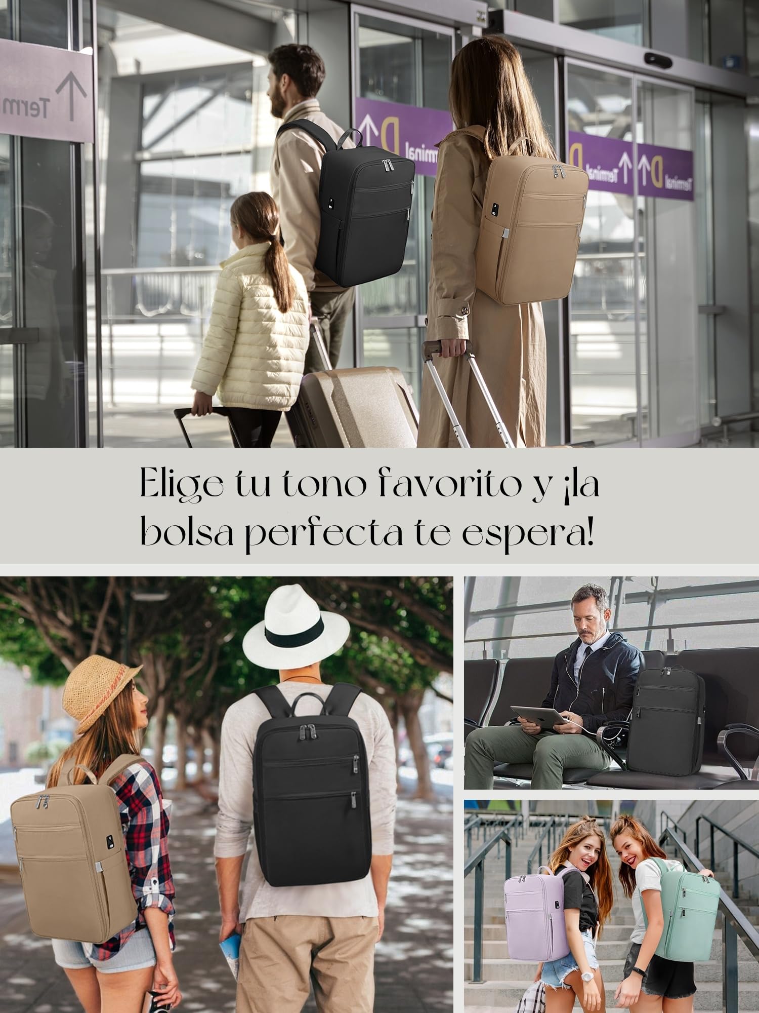 RuoSien Mochila 40x30x20 Mochila Viaje Cabina Avion 40x30x20 para Ryanair,Mochila Cabina Bolsa de Viaje con Orificio de Carga USB y Bolsillo Antirrobo