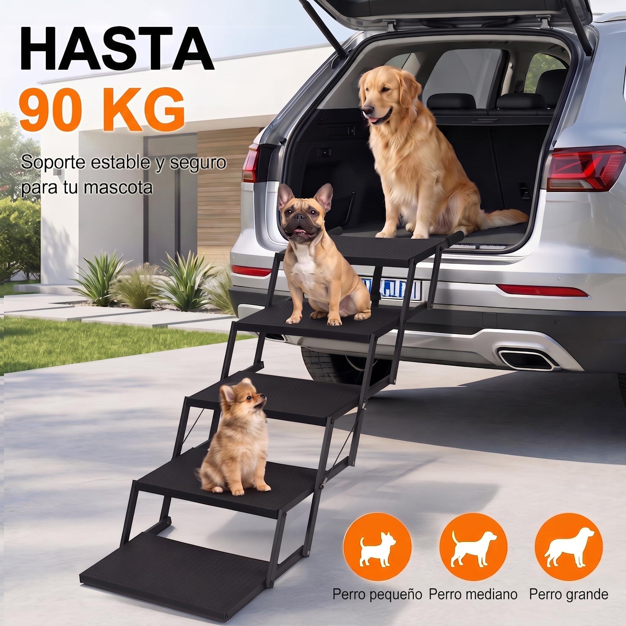 Niubya Escalera Plegable para Perros para Coche, SUV, Camión – 6 Peldaños, Antideslizante, Soporta hasta 113 kg, Ancha (43 cm) – Ideal para Perros Grandes, Mayores o con Problemas de Movilidad