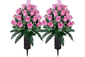 Grave Site Ornaments: Eternal Cemetery Roses with Vase