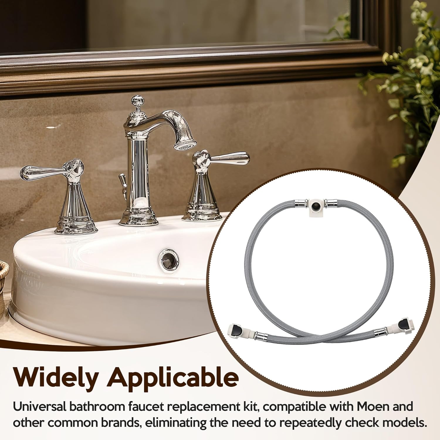 Enhon 1 Pack Replacement Hose Kit Compatible with Moen 114299 113016, Widespread Bathroom Sink Faucet Replacement Hose Kit Compatible with Duralock Connections, Easy No Tool Installation, Leakproof