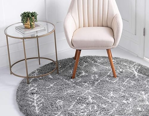 Miniatura 3 de Unique Loom Rabat Shag Collection - Alfombra moderna de felpa y diseño de nómada suave, de inspiración tribal marroquí (5 pies x 5 pies, redonda,