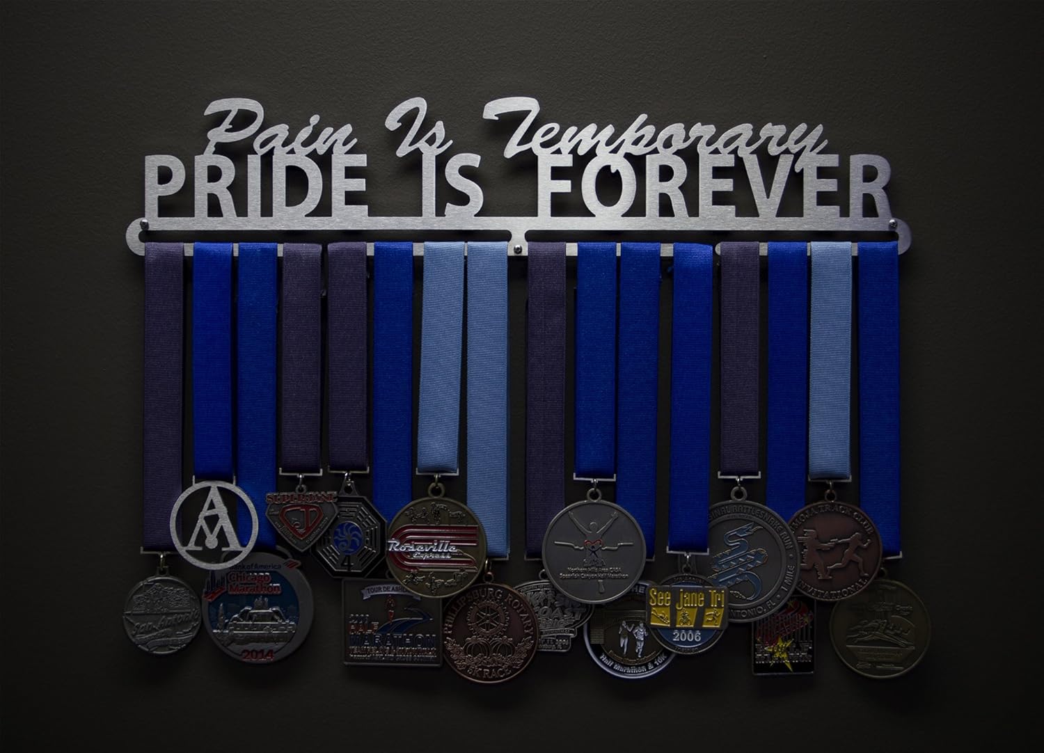 Allied Medal Hanger - Pain is Temporary, Pride is Forever - 18" Wide - Medal Hanger Holder Display Rack - Multiple Variations Offered!