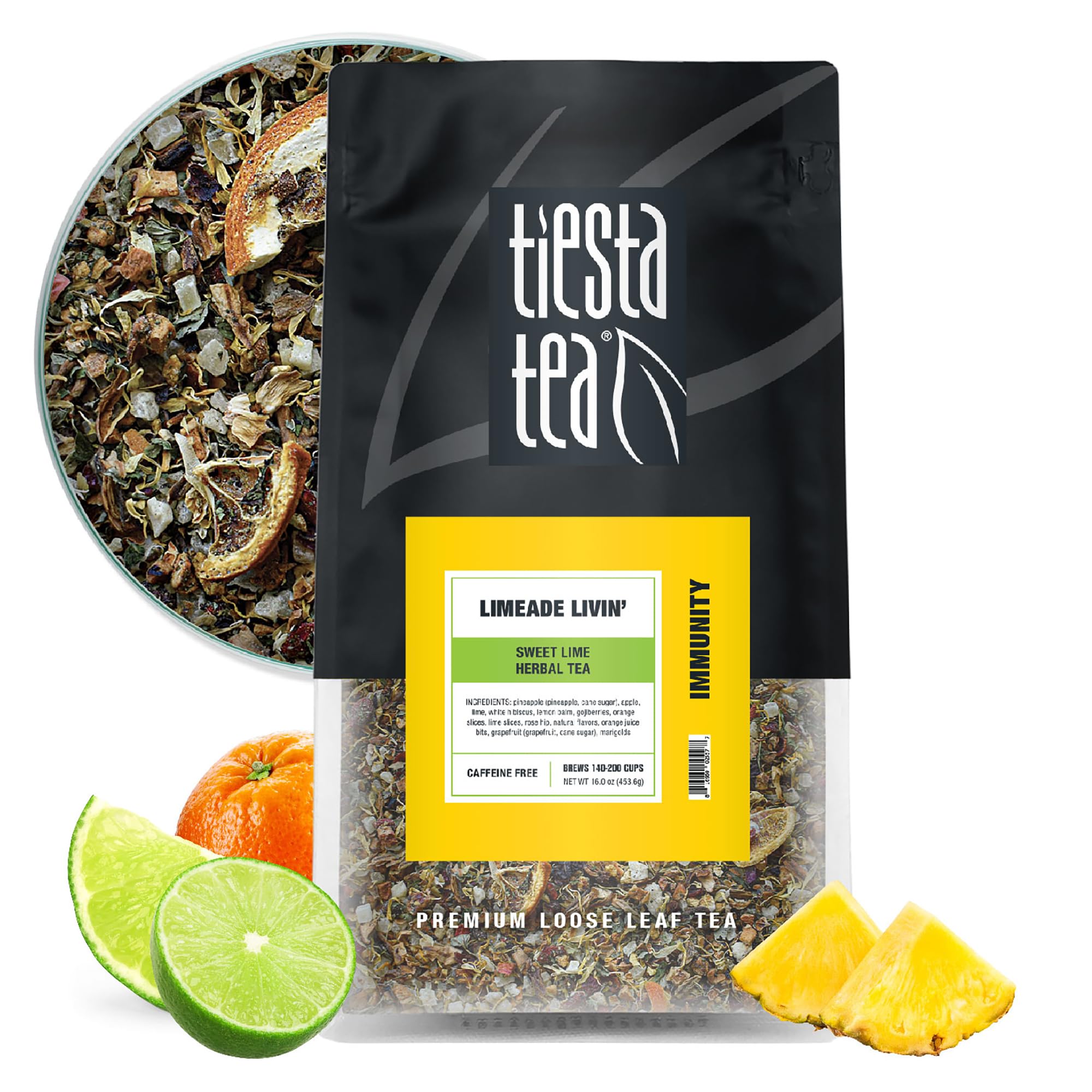 Tiesta Tea - Limeade Livin, Loose Leaf, Sweet Lime Herbal Tea, Premium Non-Caffeinated Blend, Make Hot or Iced, Brews Up to 200 Cups, 16 oz Resealable
