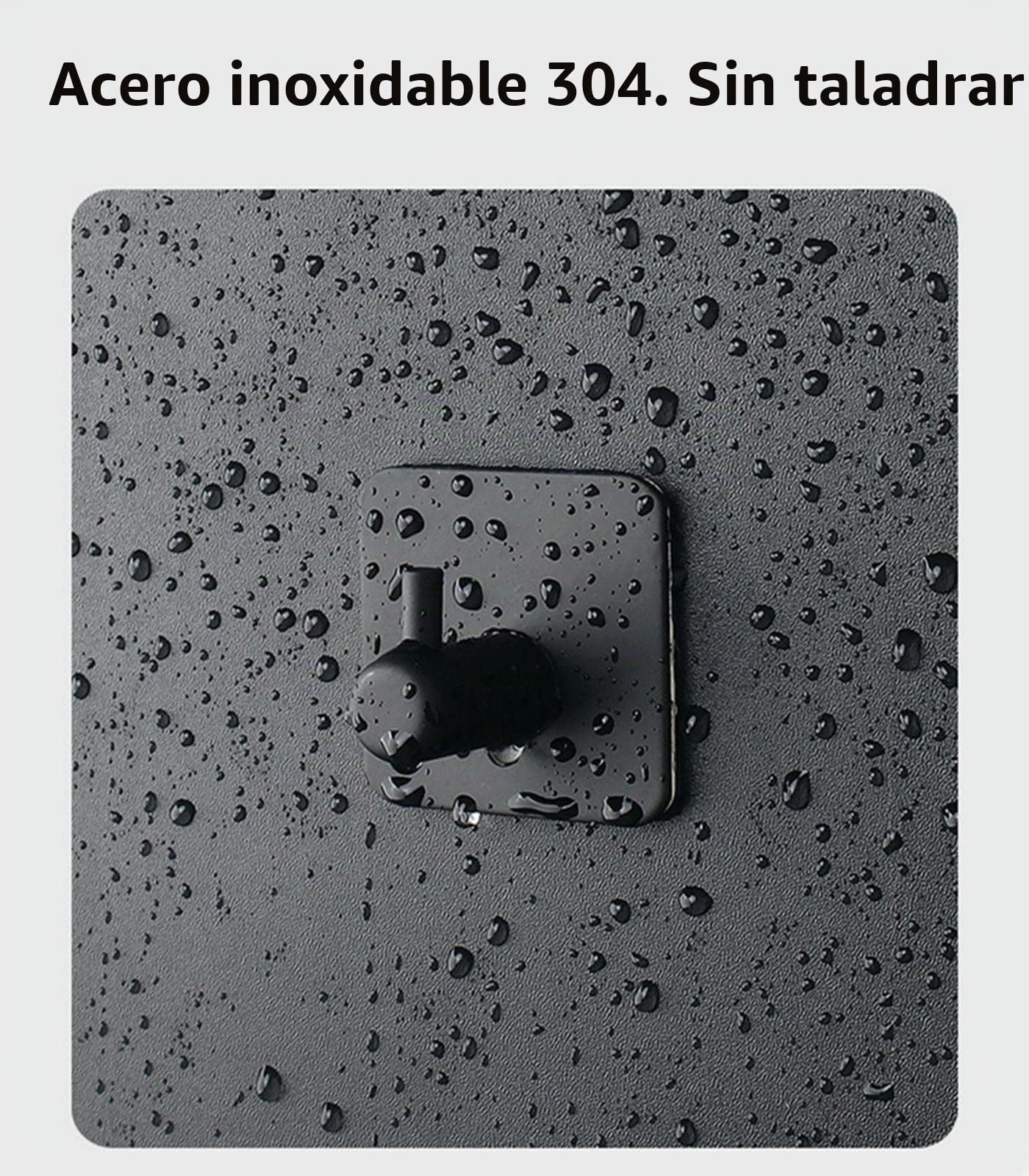 Ganchos para toallas, 6 unidades, autoadhesivos, ganchos de pared, sin agujeros, de acero inoxidable, ideal para baño, baño, cocina, oficina,negro